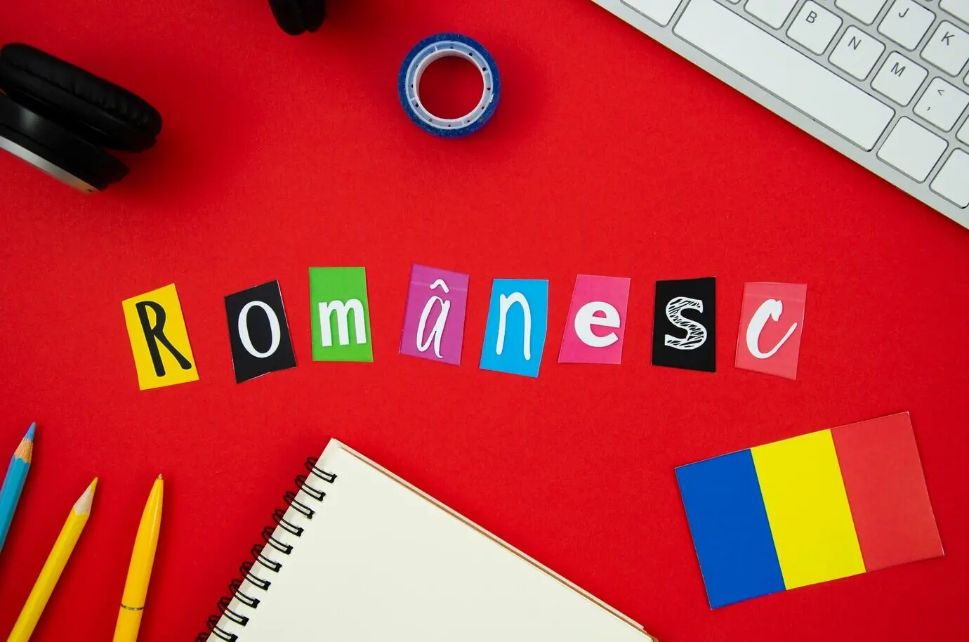 Rumänischer Schriftzug auf rotem Hintergrund